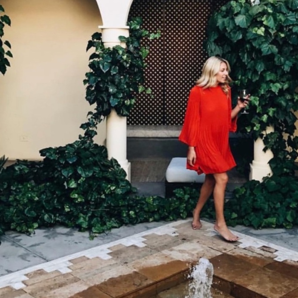 Zara Red Pleated Long-Sleeve Mini Dress - Picture 2 of 8